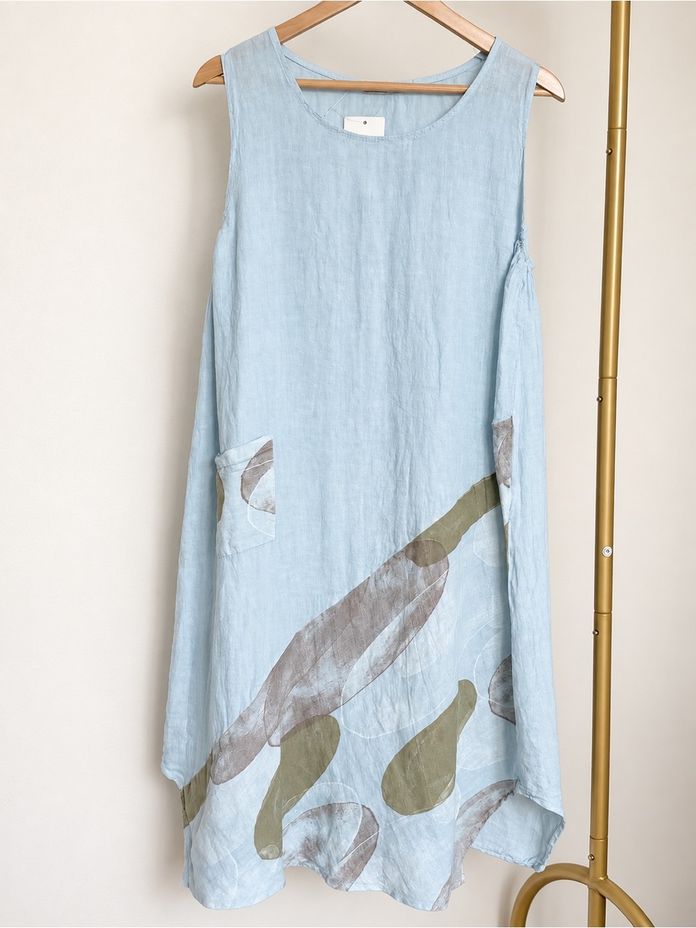 IT029 🇮🇹 Made in Italy 100% Linen Abstract Print Midi Dress
